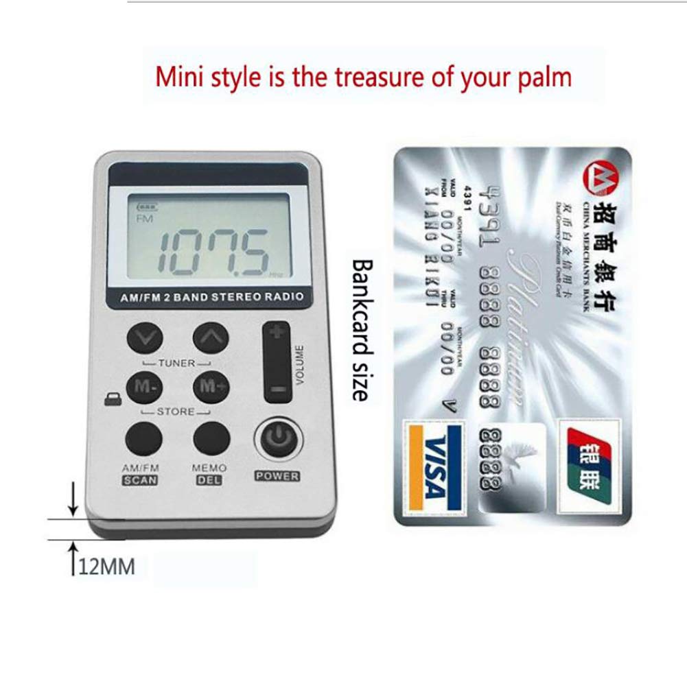 C- Mini Radio Receptor de Radio de Bolsillo estéreo Am/FM de Doble Banda portátil con Pantalla LCD y Auriculares y batería Recargable para Caminar, Trotar, Hacer Ejercicio,Blanco