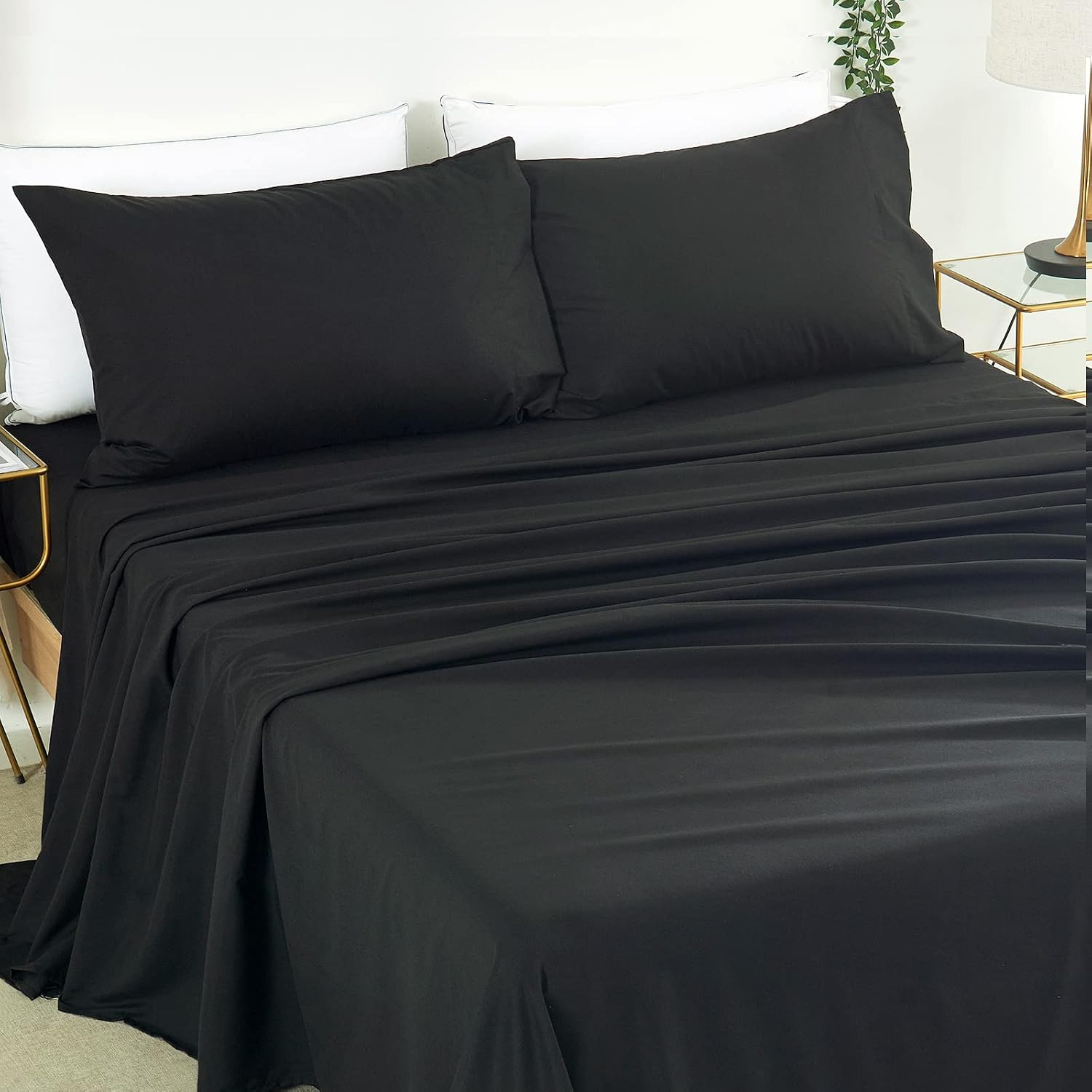 AKK Twin Sheet Set - Soft Hotel Luxury Twin Bed Sheets - Ultra Brushed Microfiber - Deep Pocket - Cooling Sheets for Twin Size Bed - 3 Piece (Black)