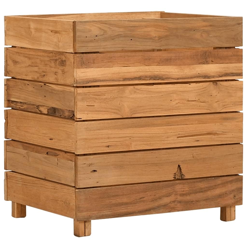 Fioriera Rialzata 50x40x55 cm in Legno Teak e Acciaio | Portavaso con ripiano inferiore in acciaio per piante e fiori, ideale per arredare salotto, balcone o patio.
