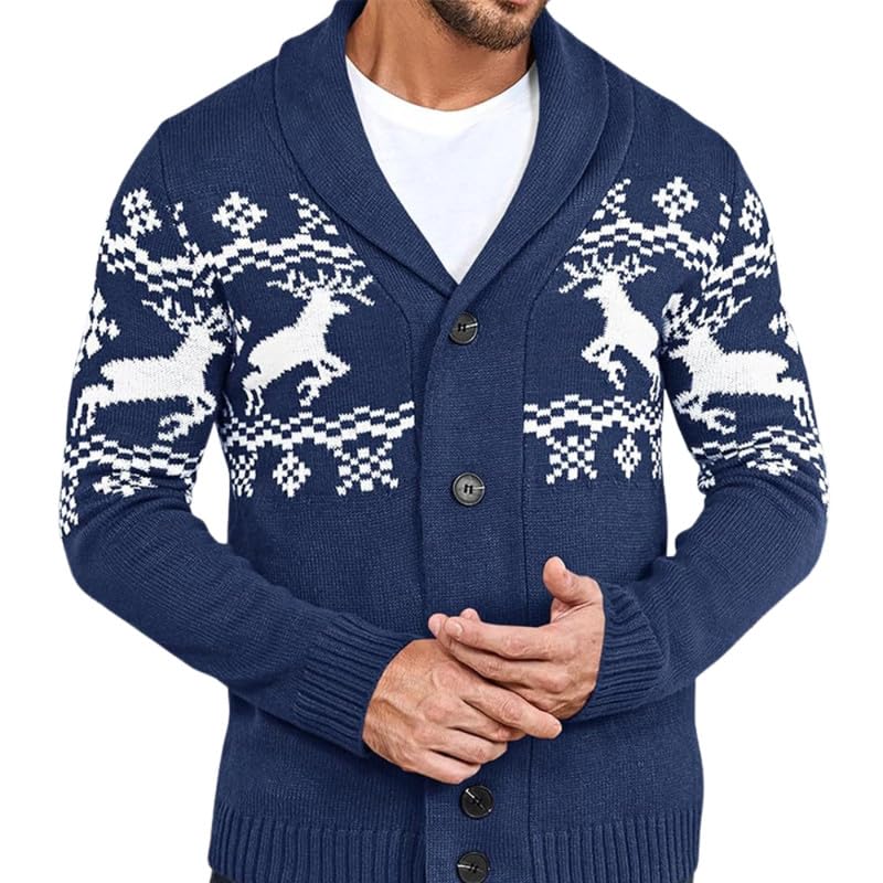 Men's Slim Fit Knitted Cardigan Sweater Jacket with V-Neck and Long Sleeves for Autumn & Winter | Blue | M-image-38