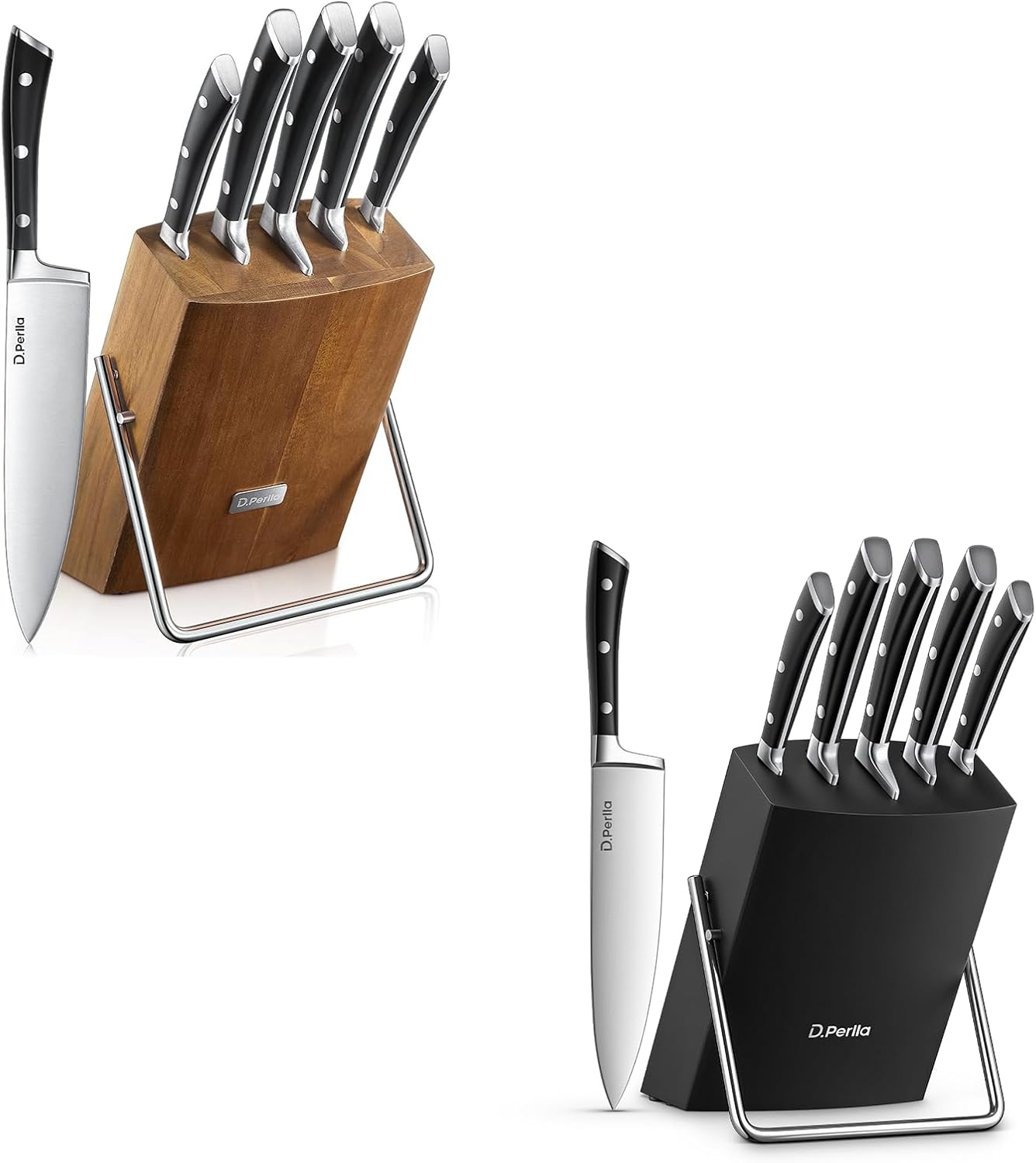 Knife Set, D.Perlla 6 Pieces Small Kitchen Knife Set with Block, German Stainless Steel Knives Set, Sharp Chef Knife Block Set, Brown