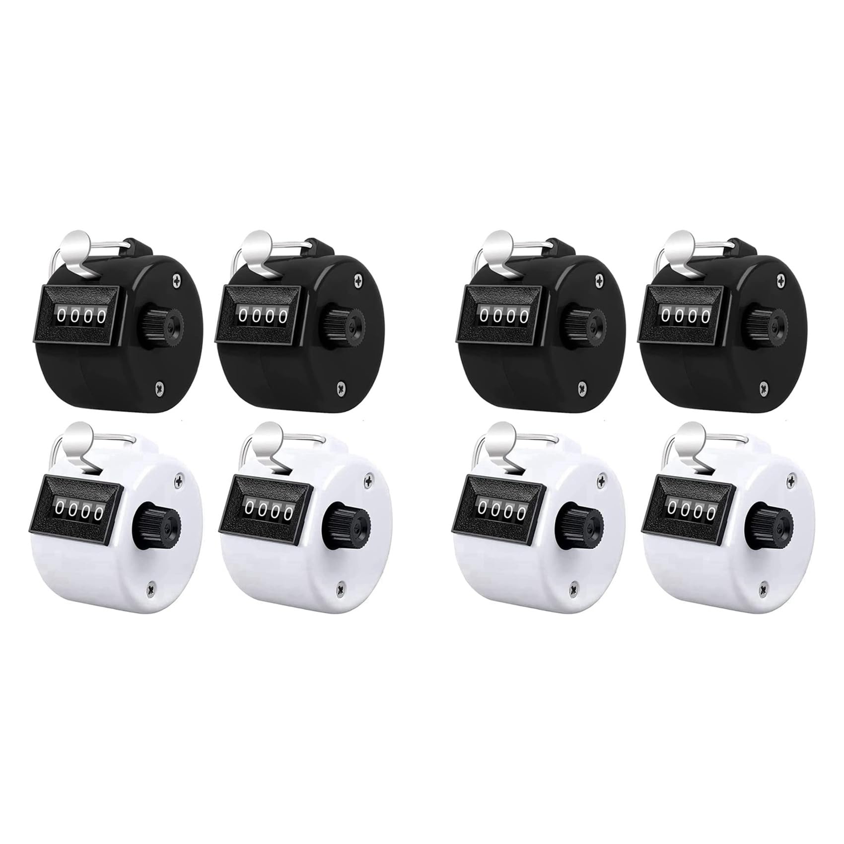 Jnchdghwa Black & White Pack Of 8 Counter Clicker 4-Digit Number Count,Handheld Mechanical Counters Clickers Pitch Counter