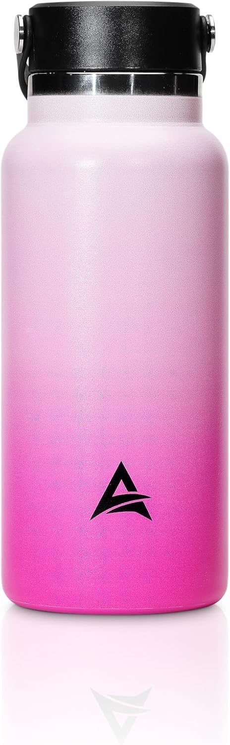 PLA Aqua Bottle 32 oz | Bubblegum Pink Ombre | Vacuum Insulated | Stainless Steel Water Bottle | Leak Proof | Reusable with Lid | Wide Mouth Water Bottle | Sport | Travel | Hot & Cold
