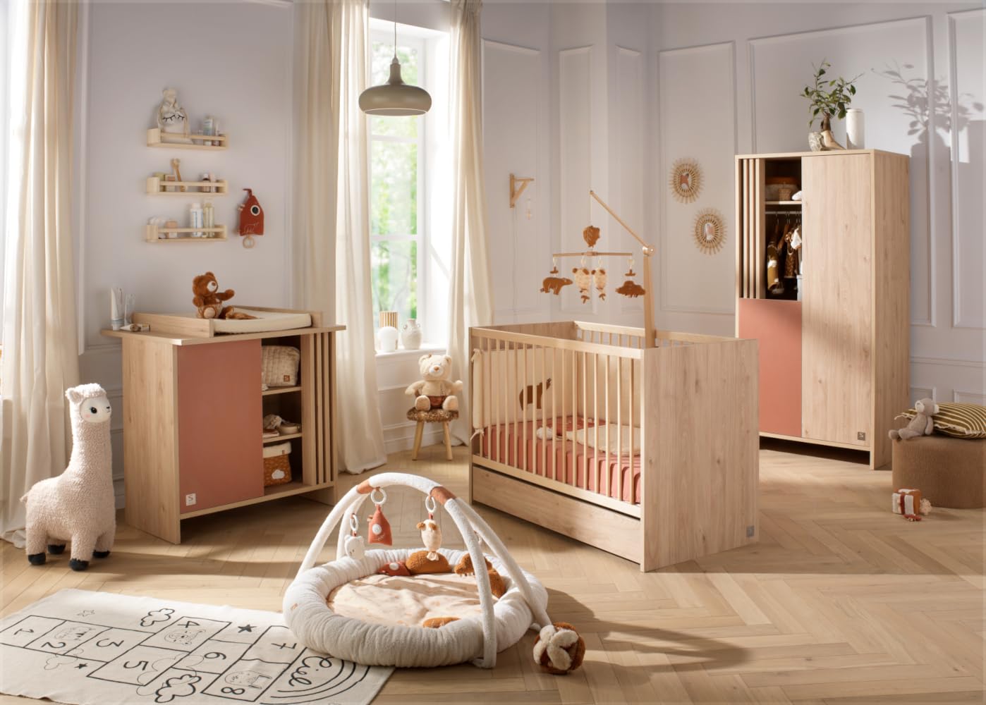 Sauthon Lit bébé 120x60 à barreaux en Bois décor chêne Suave