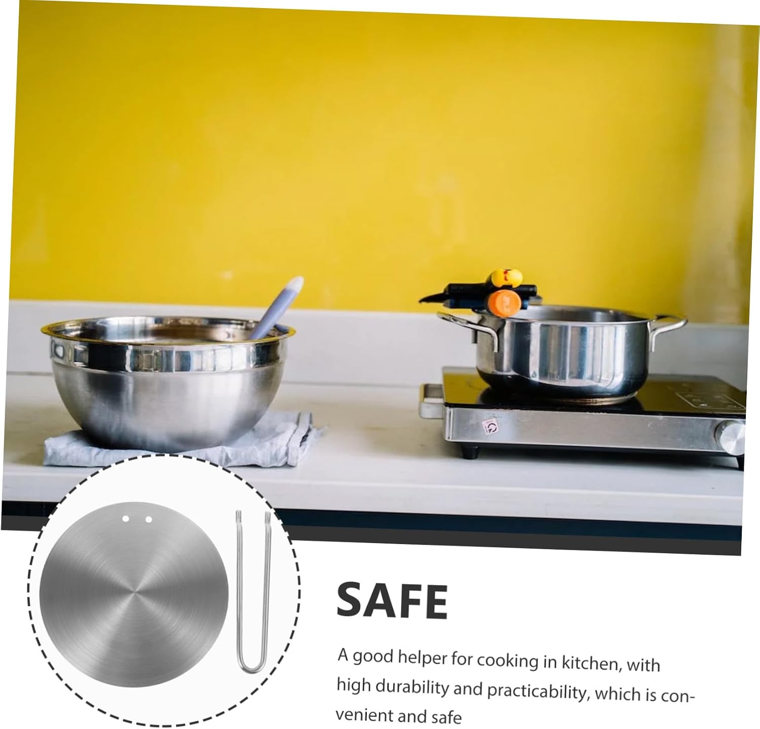 Stainless Steel Induction Cooktop Adapter Plate 18cm Heat Diffuser Detachable Handle for Electric and Gas Stoves Cooking