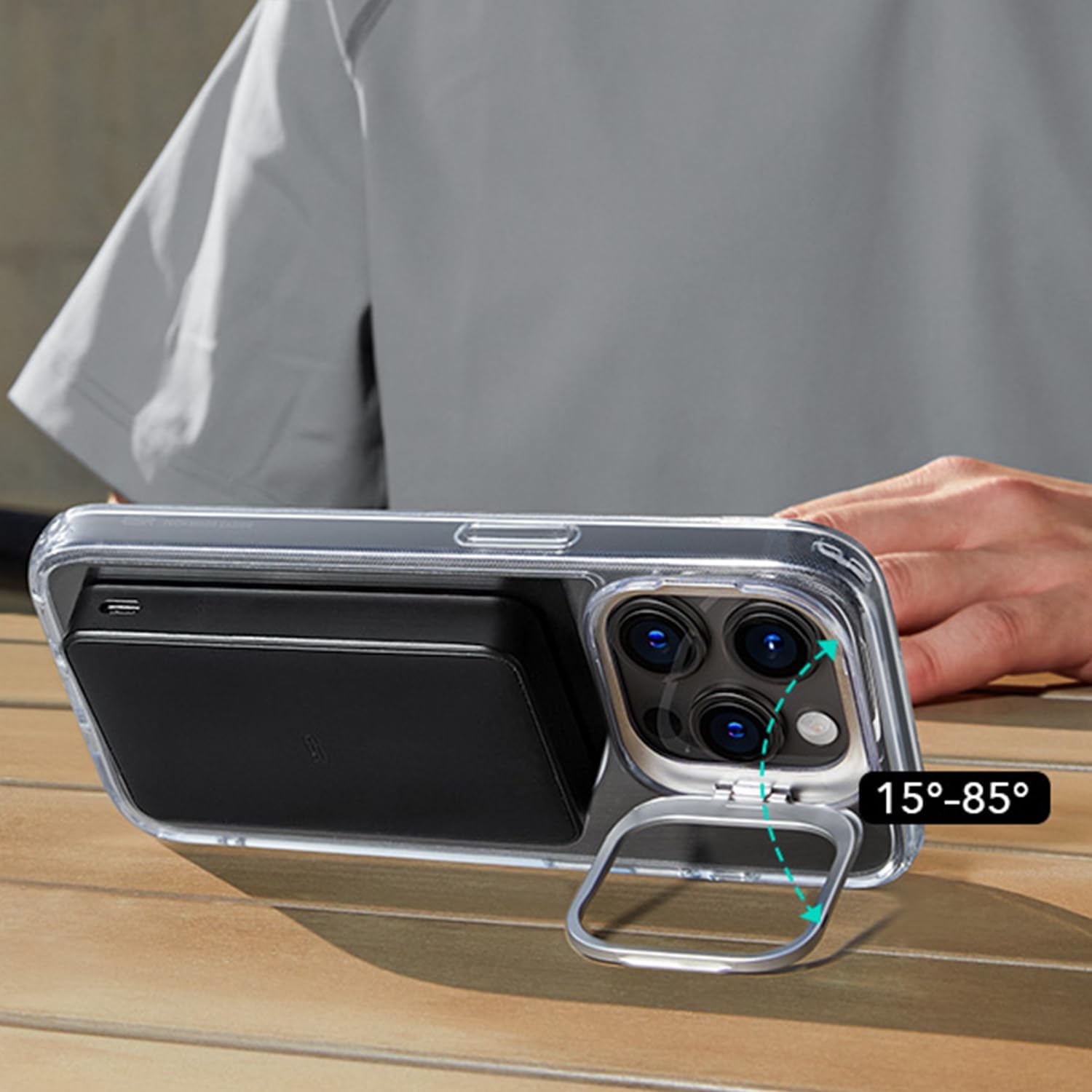 SaharaCase Hybrid-Flex Kickstand Case for iPhone 15 Pro Case, Compatible with MagSafe, Shockproof, Slim Fit - Clear