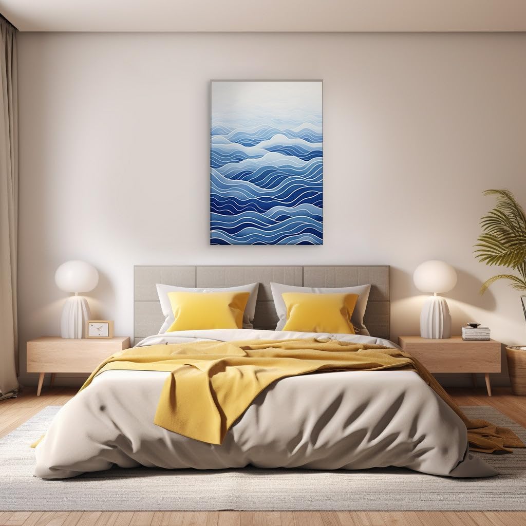 Canvas for Living room. Soothing Serenity of the Abstract Sea: Exploring the Calmness in Digital Blues, 27 x 18 inch Canvas Wall Art - Ready to Hang
