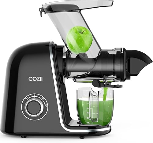 COZII Exprimidor de prensa en frío, extractor de exprimidor de masticación lenta, modo suaveduro y motor silencioso, canal de alimentación grande de