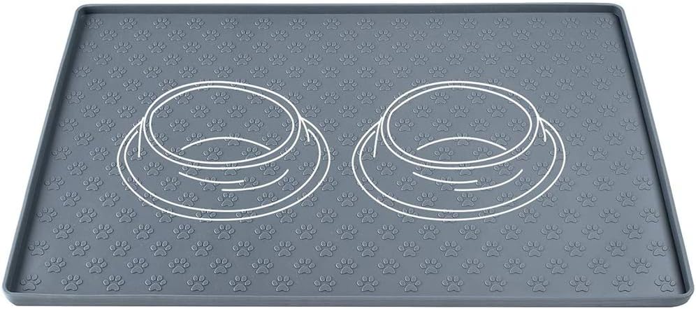 Pet Food Mats Waterproof Anti-Slip Silicone Pet Bowl Drinking Mat Feeding Mats for Dog and Cat Non-Toxic Pet Supplies (Grey)