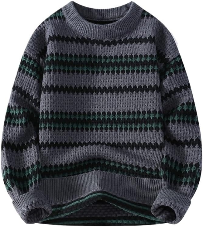 Autumn Casual Round Neck Striped Sweater Base Knit Large Loose