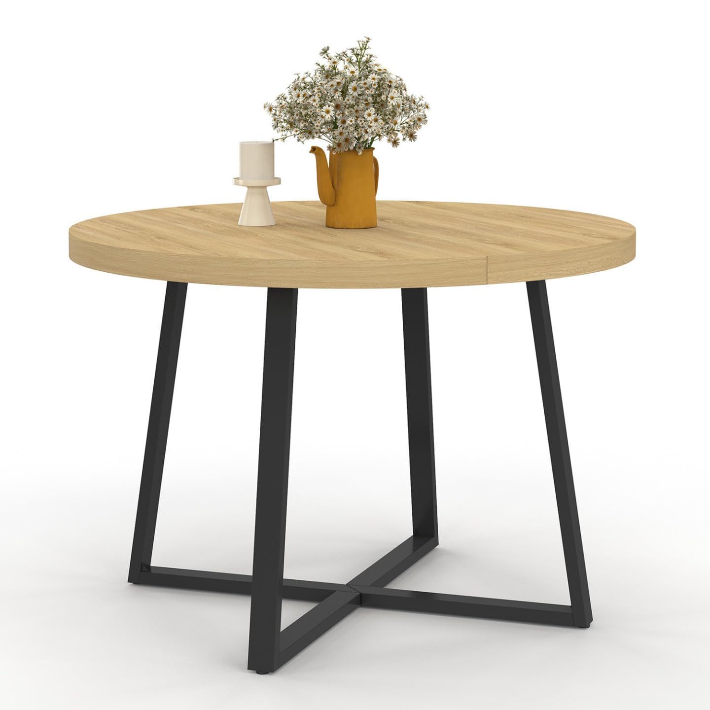 IDMarket - Table à Manger Extensible Ronde Selma 4-10 Personnes Bois et Noir 110-200 cm