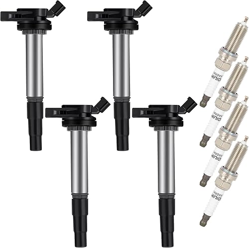 OCPTY 4 bobinas de encendido con 4 bujías de iridio para UF-596 UF-619 para Toyota para Lexus para Scion Prius V Plug-In Corolla Matrix CT200H XD IM