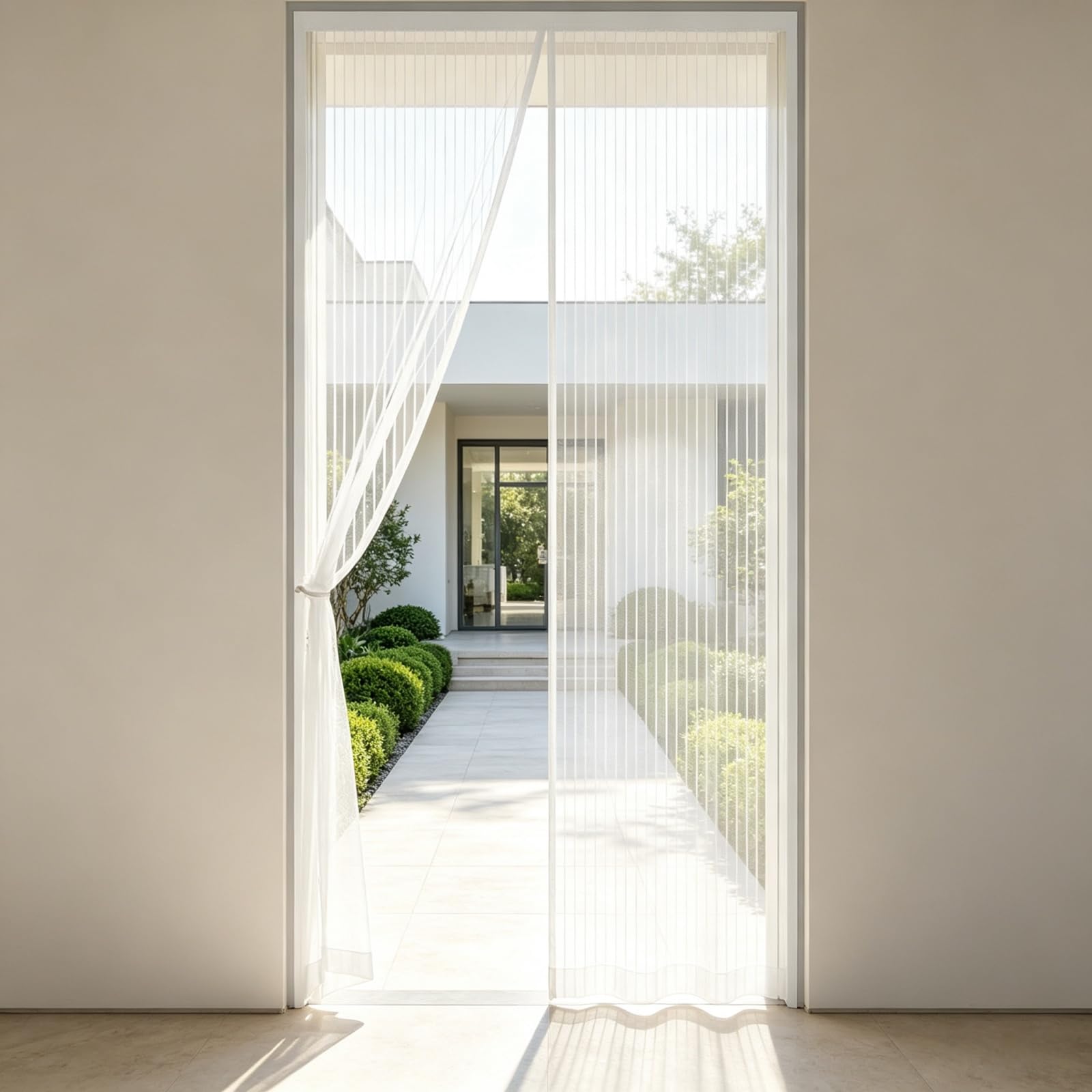 Fly Screen for Doors 76 x 216 cm Keep Bugs Out Lets Fresh Air in Fly Nets for Doors No Drill Installation for Terrace, Cellar Sliding, White