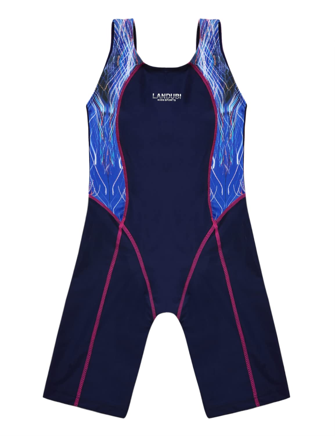 Cadocado Girls Athletic One Piece Swimsuit Splice Racer Back Swminwear Boyleg Competitive Bathing Suit, Multicolor, 8-10 Years