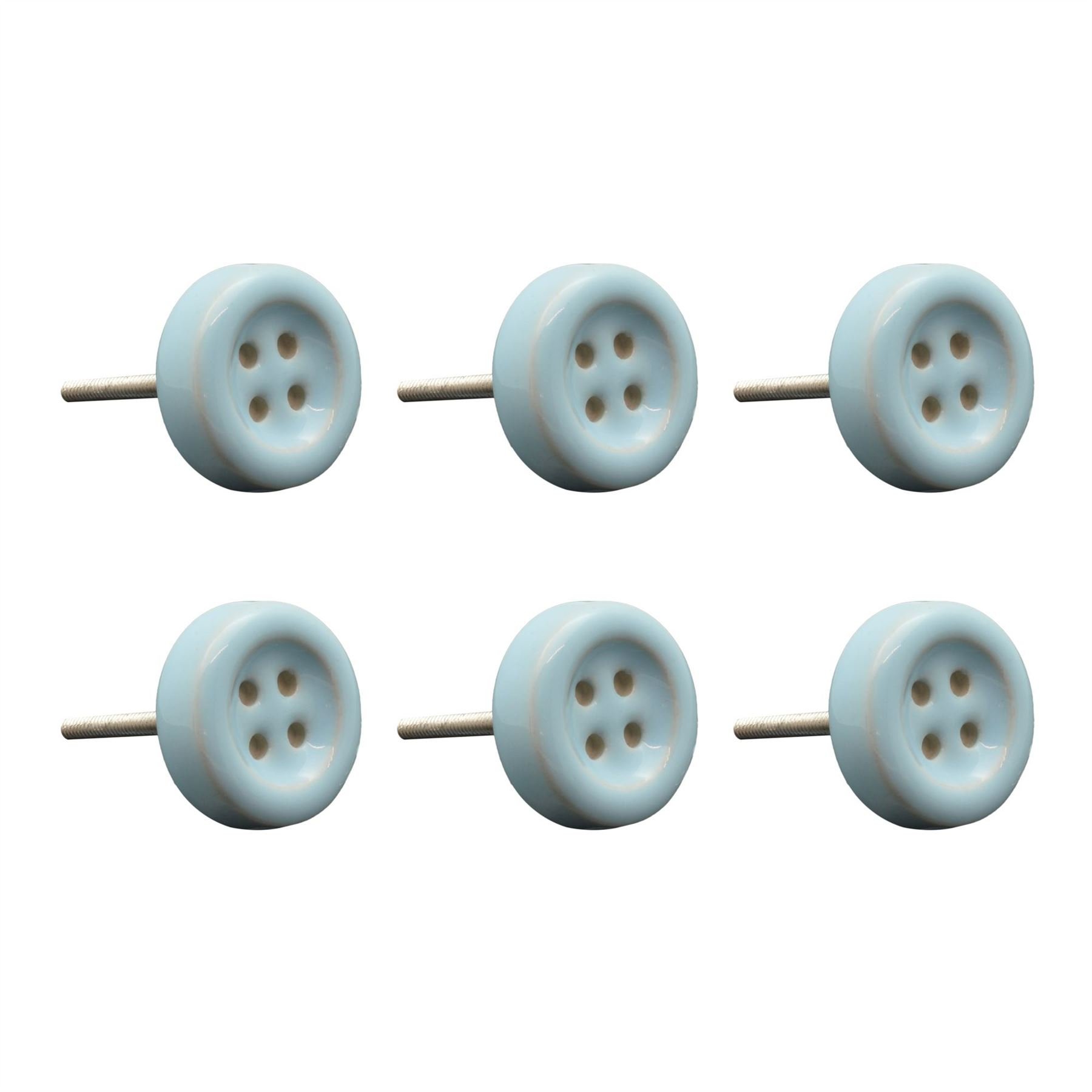 Nicola Spring Blue Button Ceramic Cabinet Knobs - Vintage Kitchen Bedroom Cupboard Door Drawer Handles - 4Cm - Pack Of 6