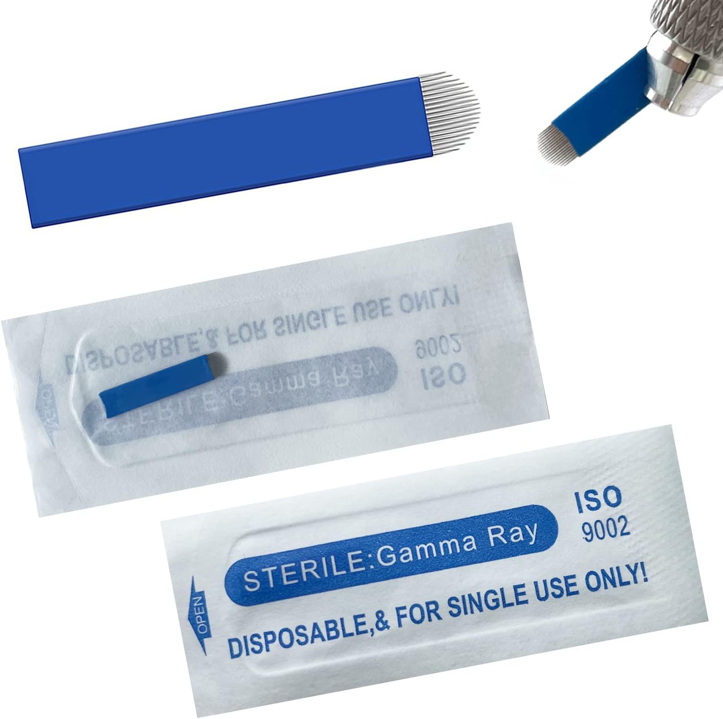 U18 Disposable Microblading Needles 0.20mm Diameter 18 Pin U Shape Permanent Makeup Supplies Manual Eyebrow Shading Blades Blue 18U Pins 30pcs