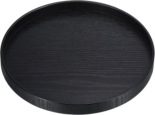 PATIKIL Bandeja de madera para servir de 9 pulgadas, bandeja decorativa redonda para decoración del hogar, cocina, mesa, portavelas, color negro