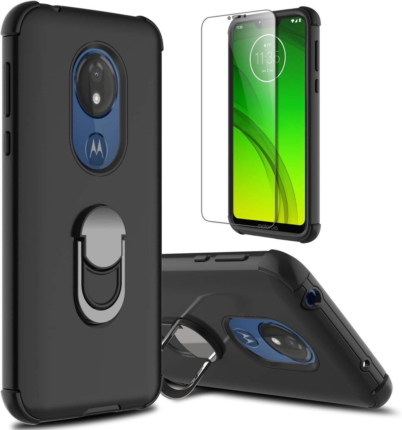 lovpec Moto G7 Power Case, Moto G7 Supra Case with Soft TPU Screen Protector, Moto G7 Optimo Maxx Case, Ring Magnetic Holder Kickstand Protective Phone Cover Case for Motorola Moto G7 Power (Black)