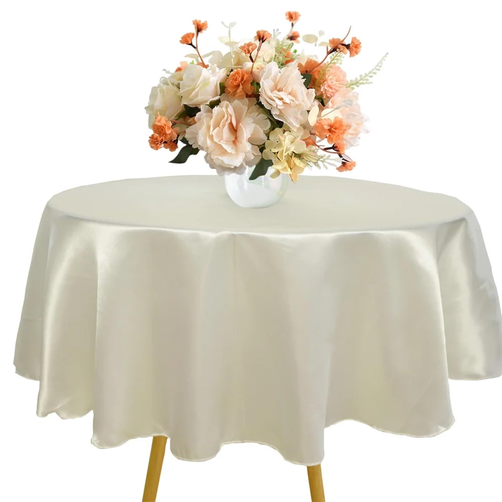 BTRYLDCFA Round Tablecloth Round Satin Tablecloth 57/90/120inch Wedding Party Decoration Table Cover Restaurant Birthday Home Table Cloth(Ivory,Round 180cm-71inch)