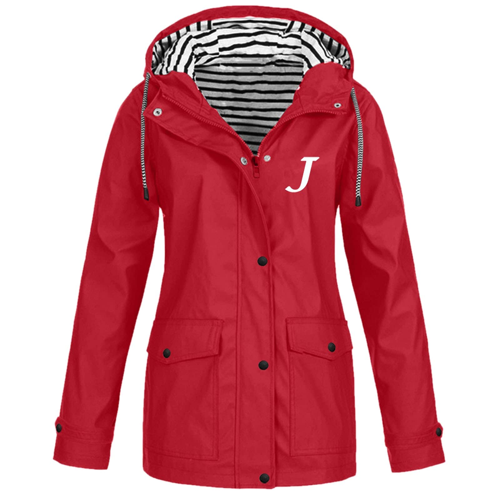 Giacca Casual Da Donna In Tinta Unita Esterno Taglie Forti Con Cappuccio A Tenuta Stagna Antivento Cappotto Maniche Lunghe Coulisse Di Pelle Rossa Impermeabili Impermeabile Giacche