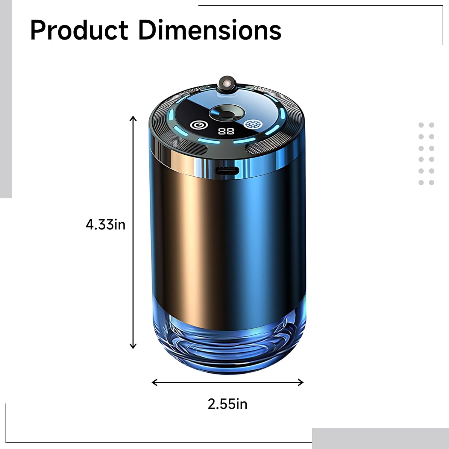 Automotive Machine with Essential Oils, 5-Level Adjustable Car Air Freshener, Aluminum Alloy, 1.7 Oz, 2.6 X 2.6 X 4.3 in