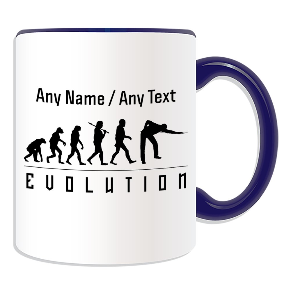 Unigift Blue Personalised Gift - Pool Mug (Evolution Design Color) Any Name Message On Unique - Team Player Outline Contour Olympic Game Sport Table Pocket Billiards 9 18 Nine Balls Snooker Cue