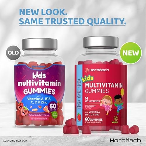 Kids Multivitamin | 60 Vegan Gummies | 14 Essential Nutrients | with Vitamin A, B12, C, D & Zinc | Natural Strawberry Flavour | by Horbaach - Image 8