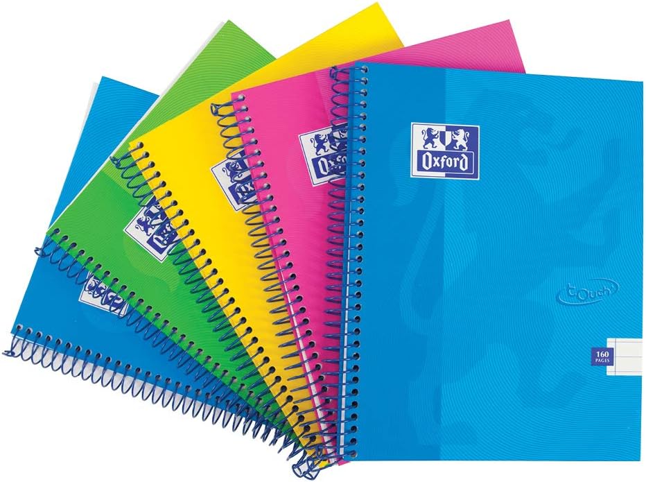 Touch A5 160 Page Wirebound Hardback Notebook Assorted Colours, Pack of 5, Multi-Colour