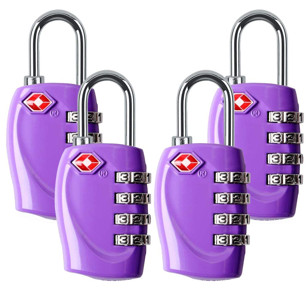 Zhovee4 Dial Digit TSA Approved Travel Luggage Locks Combination for Suitcases (Purple-4 Pack)