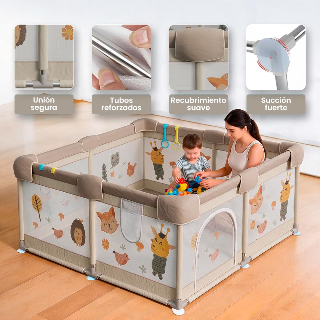 Parc pour bébé de la forêt 150 x 180 cm - Parc bébé avec maille respirante et tapis rembourré + 60 boules - enclos pliable antidérapant (120 x 120 cm, forêt)