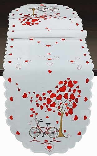 Miniatura 2 de Creative Linens Camino de mesa bordado de corazones rojos manteles para el día de San Valentín día de la madre boda decoración de aniversario mantel
