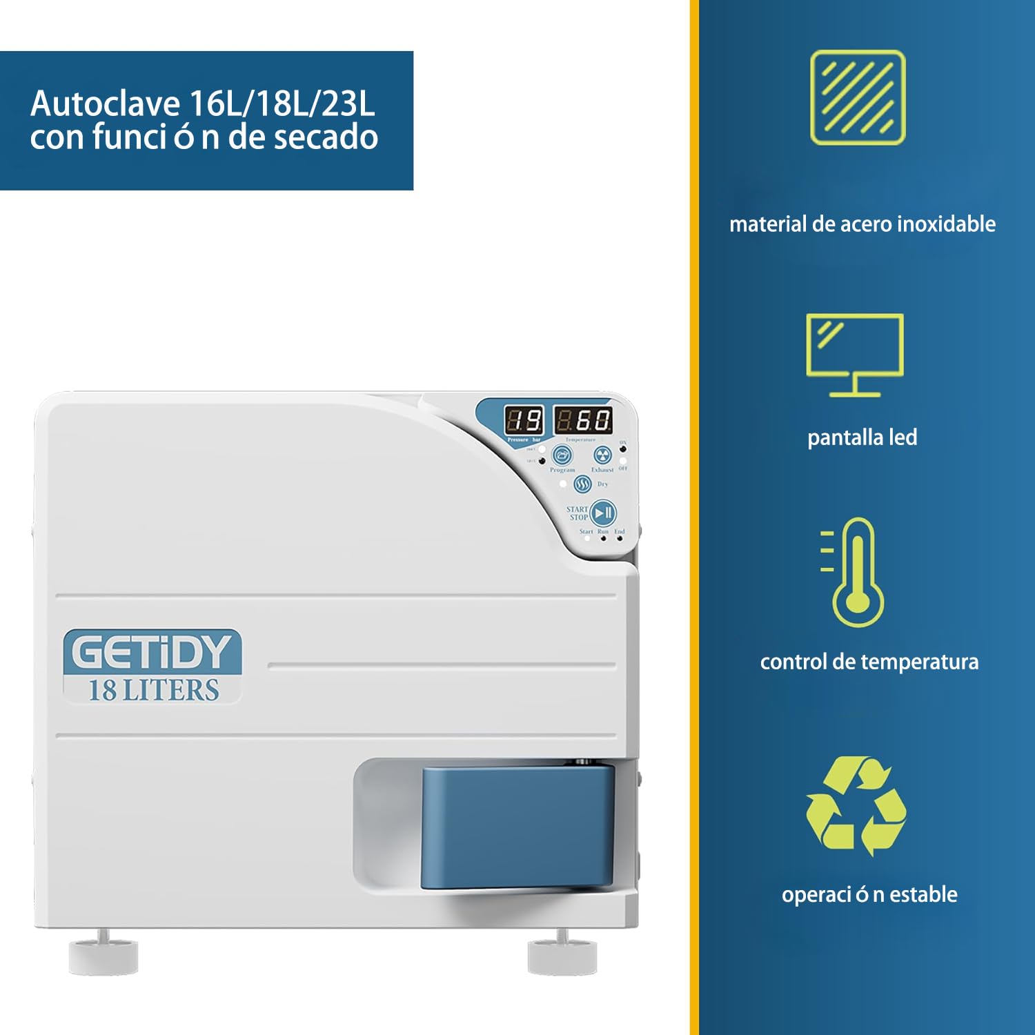 Clase N Esterilizador de vapor de pantalla LCD digital 16L / 18L / 23L Esterilizador de autoclave con secado (23L)