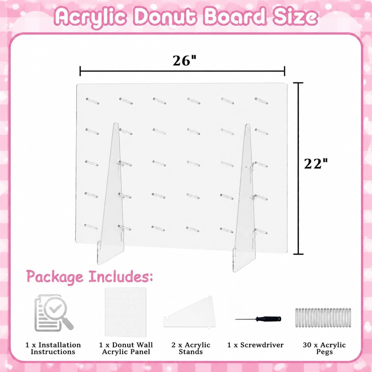 Horizontal Acrylic Donut Wall Display Stand, Clear Donut wall ,Large Donut Stand, Up to 60 Pieces, Freestanding Dessert Table Pastry Holder for Weddings and Parties