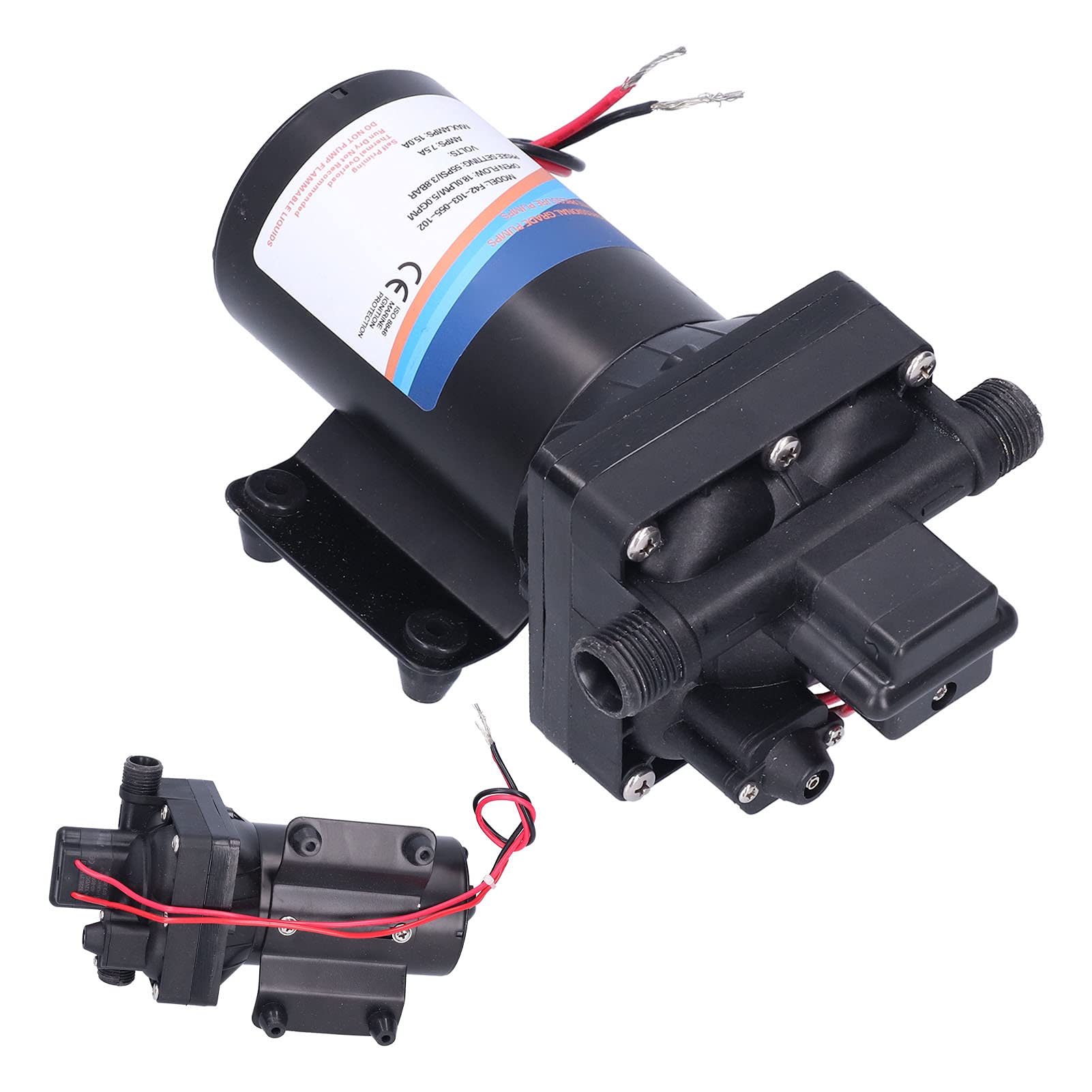 Para riego y lavado de autos - Bomba de agua de alta presión autocebante de 24 V CC - Bomba de diafragma con diseño de cuatro cámaras - Caudal de 8 litros - Elevación de succión (F42-103-055-202（24V）)
