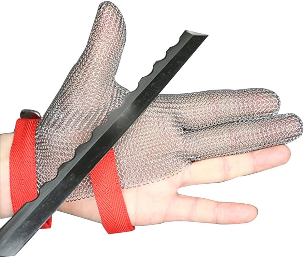 Cut Resistant Glove 3 Finger Stainless Steel Cut Resistant Gloves, Class 9 Protective Safety Work Gloves, Suitable for Kitchen/Outdoor Adventure (Size : 1pcs/XS)