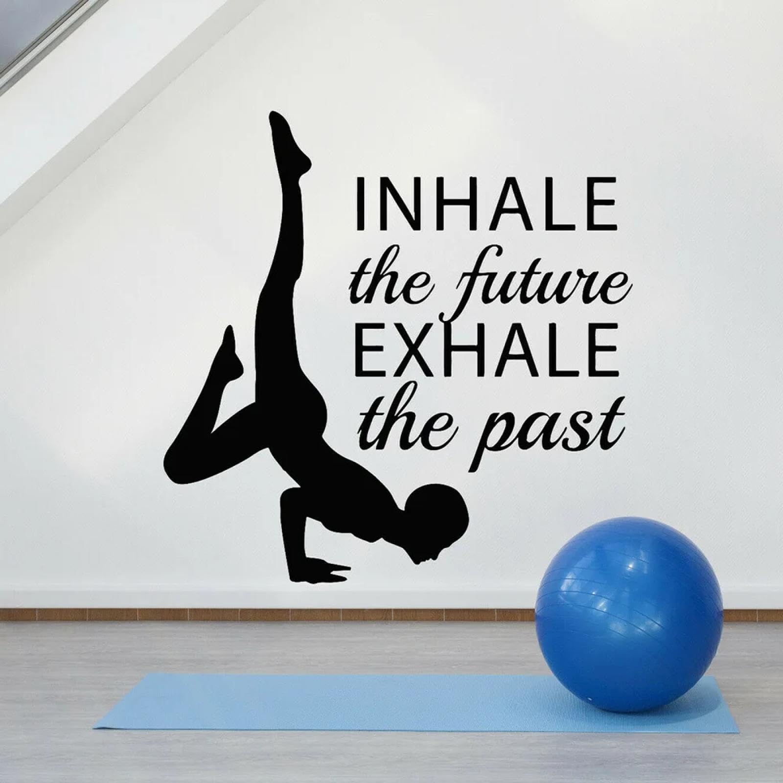 WEIMEIJIE Yoga Vinyl wall Stickers with Lettering, Inhalation and Exhalation Yoga Poses, Buddhist Window Stickers, Home Bedroom Art Stickers.