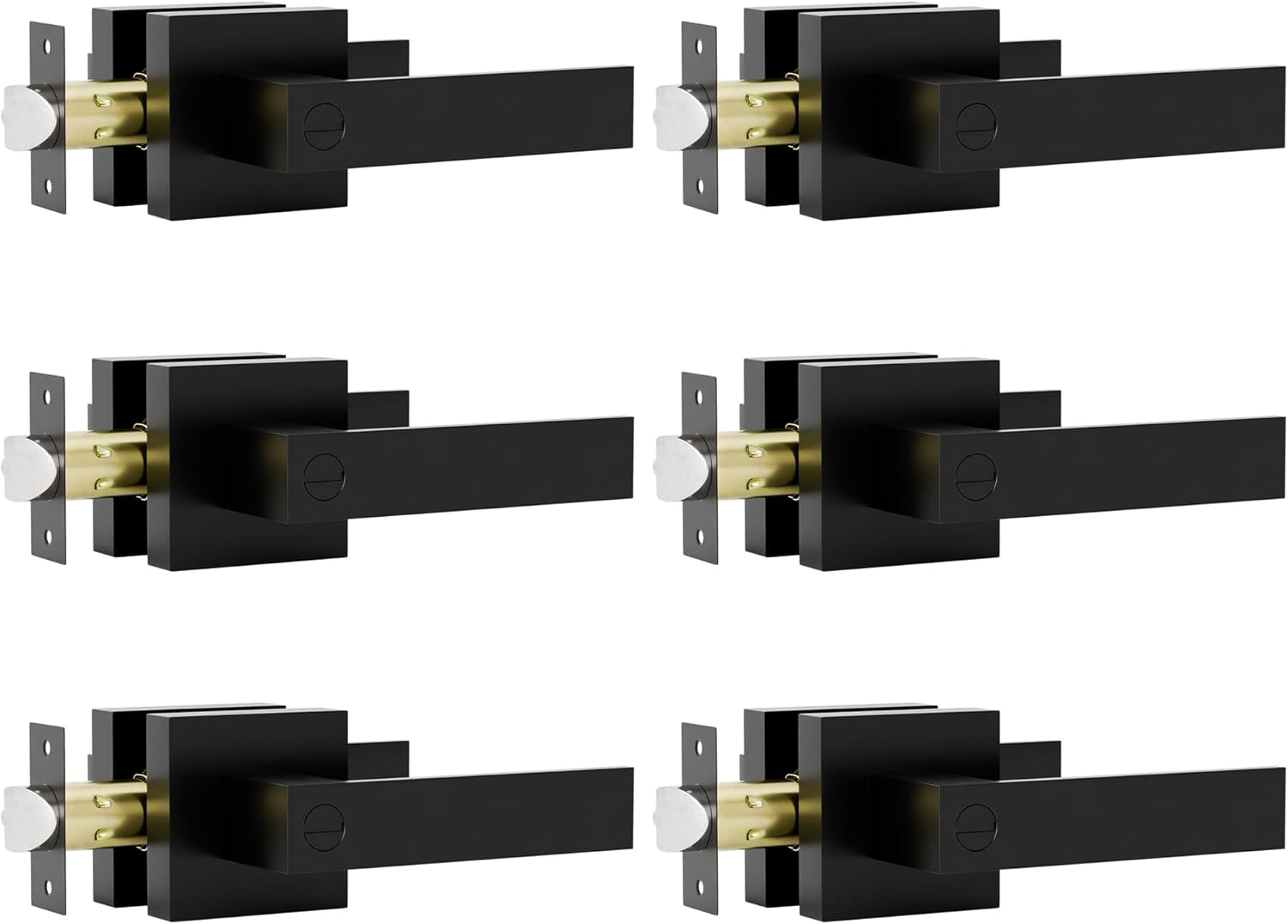 Black Interior Door Knobs Door Lever Handles Set,Keyless Privacy Passage Levers Heavy Duty Leverset Lockset for Bedroom Bathroom,Entrance Handleset Reversible Flat Levers,Square Door Lock,6 Pack