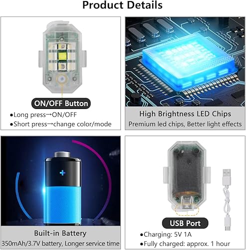 Miniatura 4 de LECART 4 luces LED recargables anticolisión con control remoto inalámbrico, 7 colores, luces estroboscópicas LED para automóvil, motocicleta,