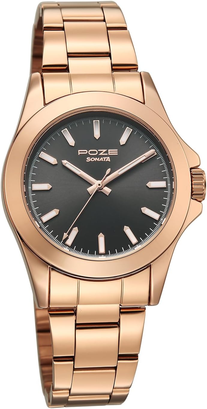 Sonata Poze 8 Quartz Analog with Black Dial IP Rose Gold Stainless Steel Strap Watch for Men - SP70105WM01W
