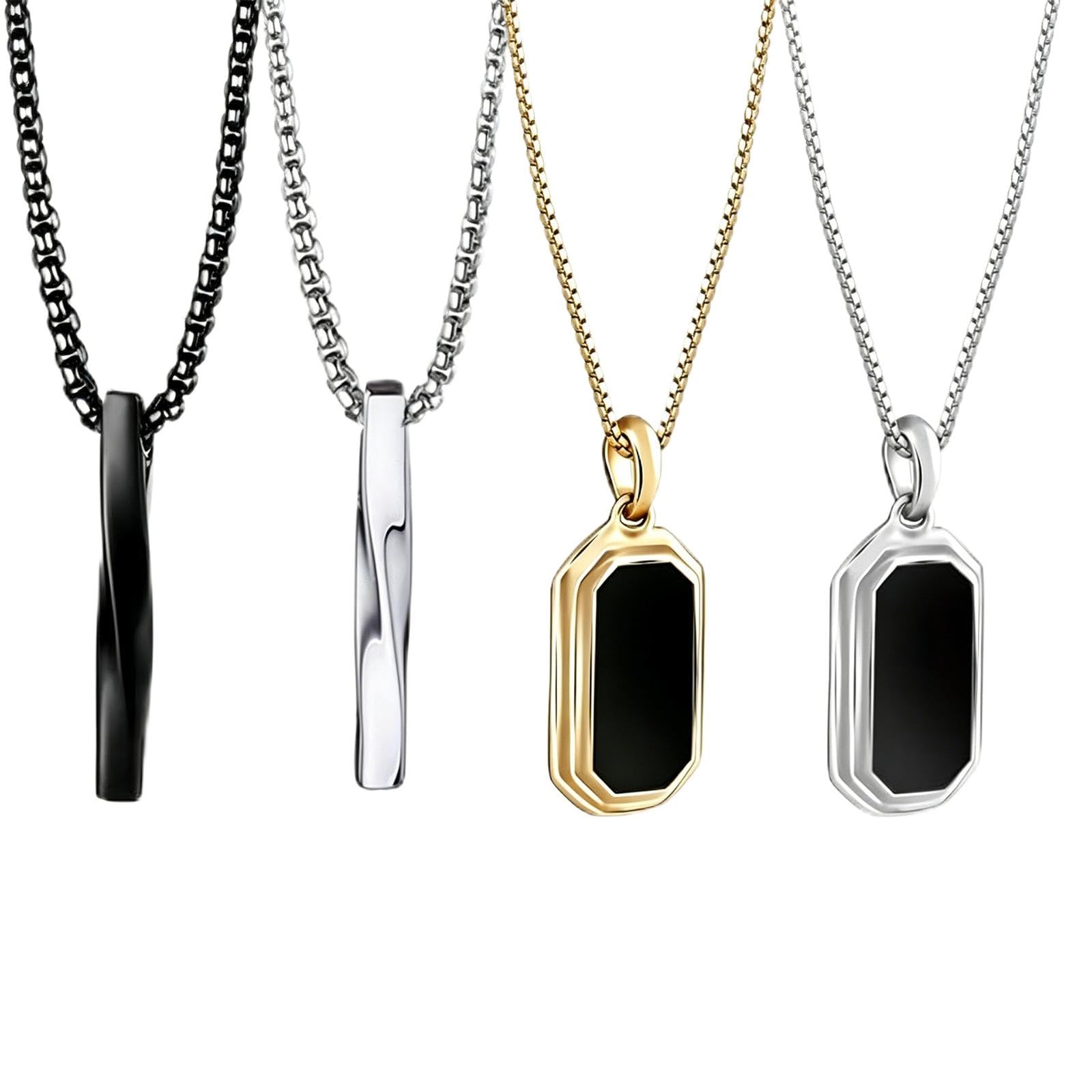 4PCS Trendy Silver Chain for Man Anti Tarnish Necklace Stylish Pendant Necklace for Men Fashion Jewellery Durable Metal Chain Daily Casual Party Street Wear Adjustable Ornament-image-4