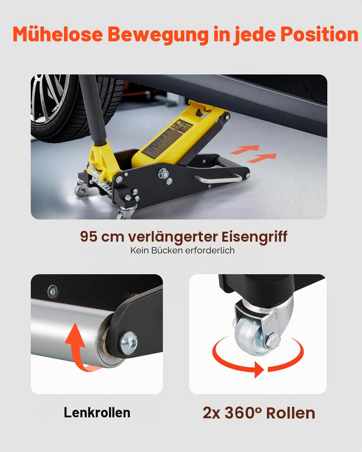VEVOR Rangierwagenheber 1,5 t hydraulischer Wagenheber mit Doppelkolben-Schnellhubpumpe, 80-365 mm Autoheber aus Aluminium & Stahl, 99 mm Tablettdurchmesser Wagenheber für Geländewagen & Werkstatt
