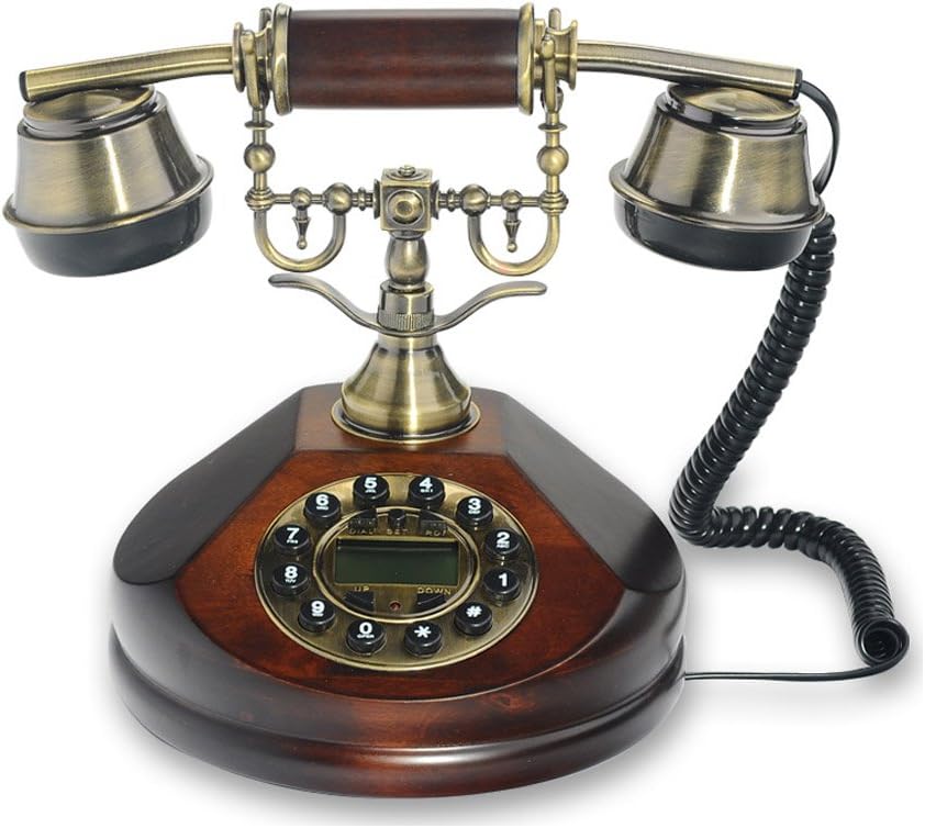 DSDD Retro/Antiguo/Estilo de Granja/teléfono de Madera Maciza/marcación de Teclas/Auricular de Metal, Tonos de Llamada electrónicos teléfono Fijo con Cable
