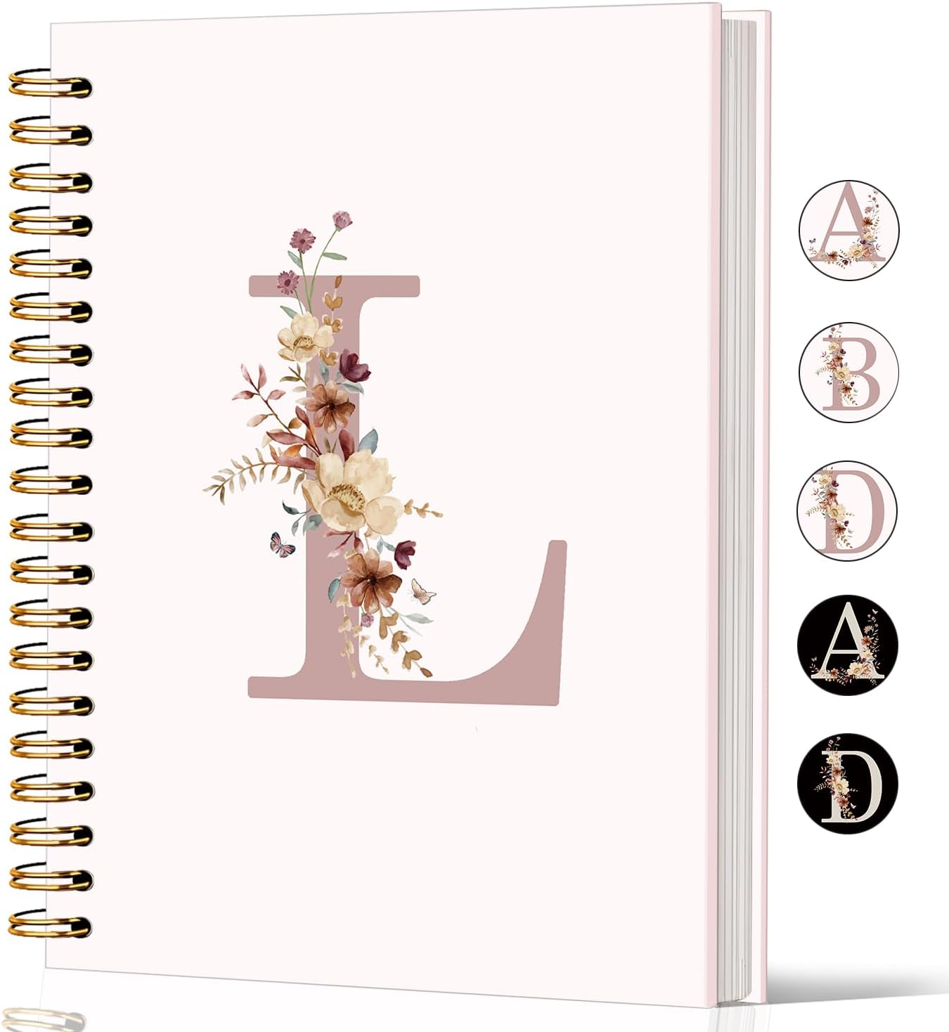 Lacama Pink Initial Letter L Notebook Journal, Trendy Wildflower Personalized Spiral Notebook, Customized Monogrammed Gifts, Birthday Gifts for Women, School Supplies, Office Supplie 5.5x8.3