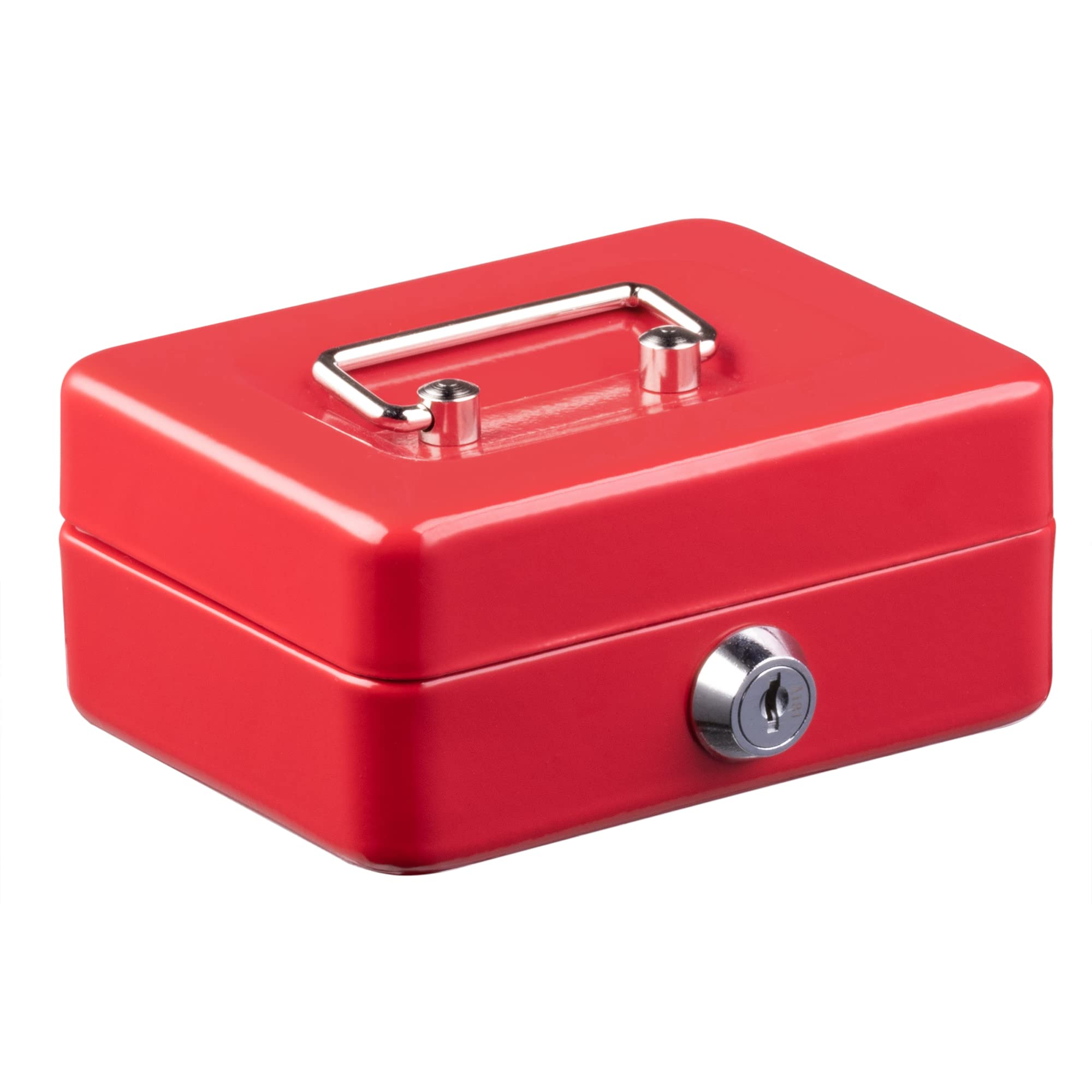 Jazooli Red Heavy Duty Metal Cash Money Coin Box Bank Deposit Steel Tin Security Safe Petty 2 Keys Lock Lockable Jewellery Passports Documents Security Case, 4"