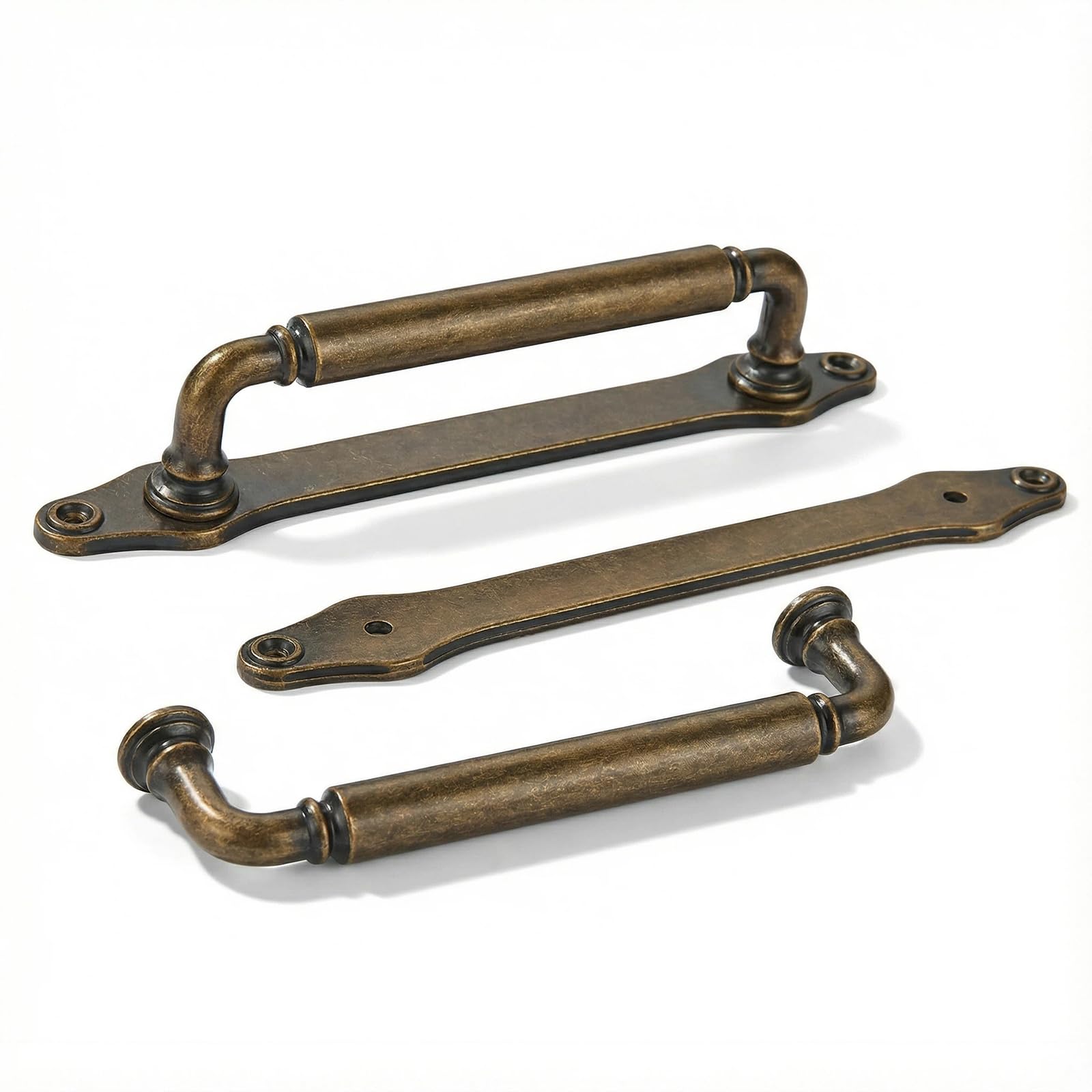AMZ - 279BP Antique Brass Cabinet Pulls with Backplates CTC 5 in (128 mm) 5 Pack