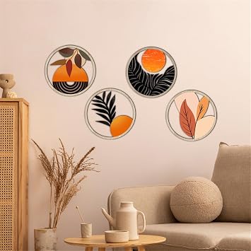 Price Xes Boho Wall Decor, 4 Pcs Wooden Bohemian Wall Stickers Round Farmhouse Geometric Wall Art for Living Room, Apartment, Office, 25 cm/10" in Diameter MZ924