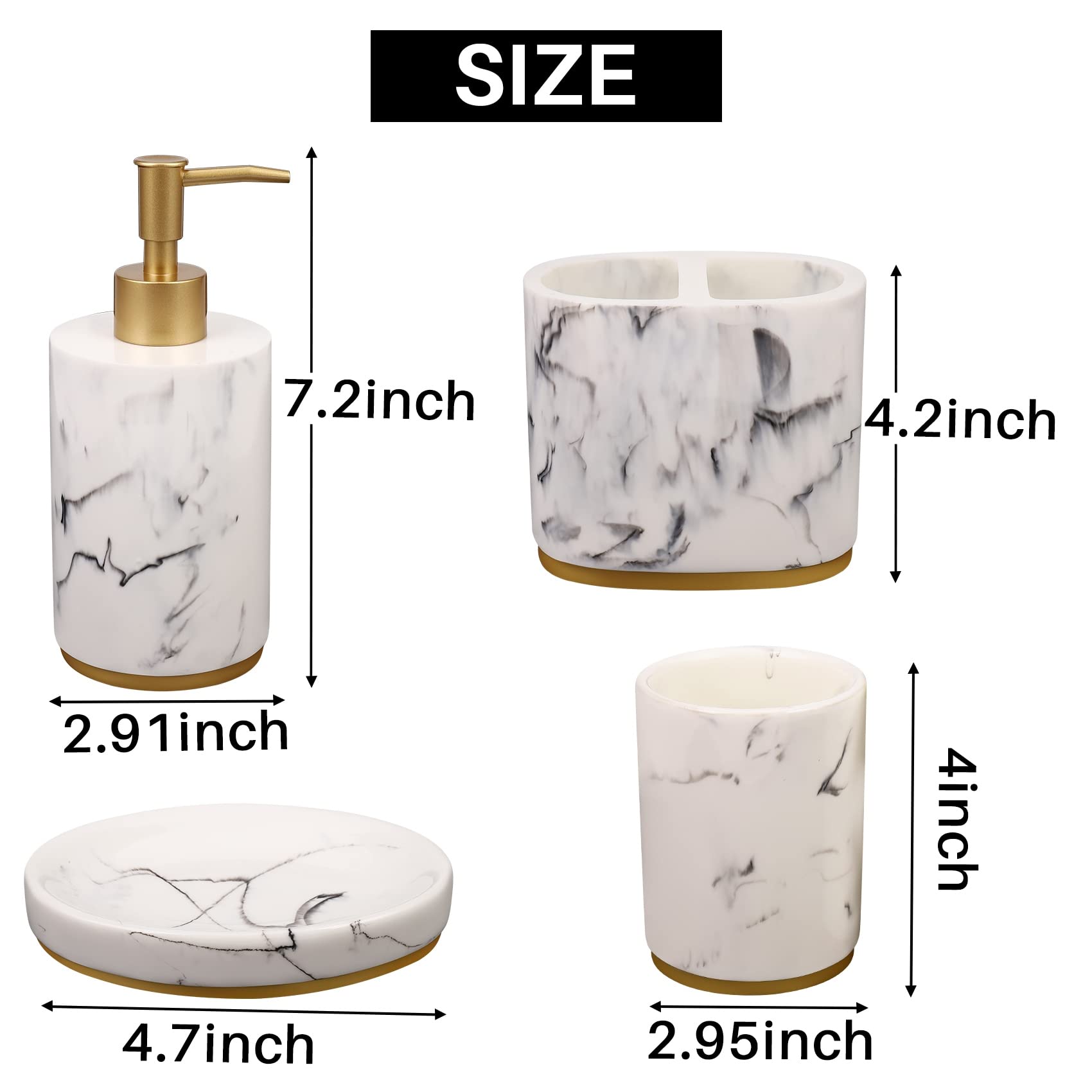 de accesorios de baño, conjunto de baño de 5 piezas, colección de juegos de baño, bomba dispensadora de jabón de mármol, soporte para cepillo de dientes, jabonera
