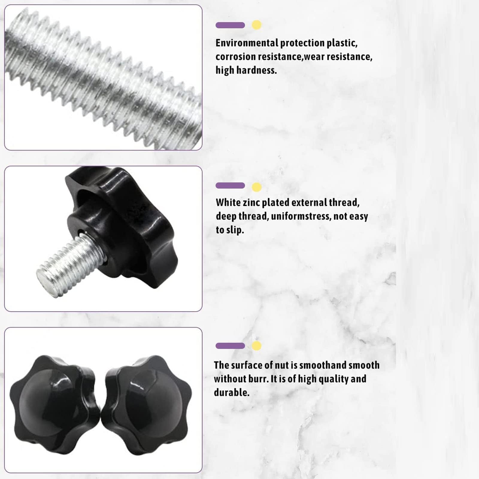 TOP-VIGOR 5Pcs M6 x 16mm Clamping Screw Knob Star Shaped, 32mm Dia Plum Hex Shaped Plastic Head Clamping Knob Male Thread Grips - Image 3