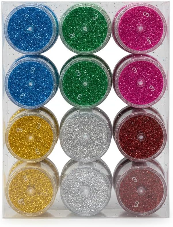 Dry Glitter Powder for Art & Craft – Fine Sparkle Dust for DIY, Slime, Resin, Cards, Rangoli & Decoration Projects - 6 Color (Each Color 2 Pcs)- 12 Pcs Set
