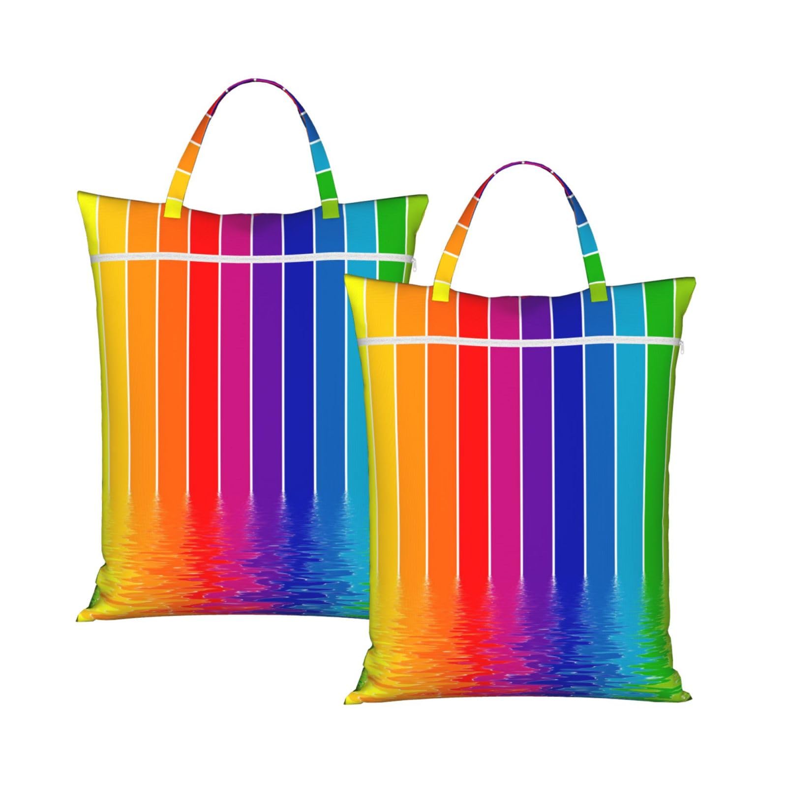 Yfsgdlbn 2Pcs Rainbow Striped Printed Travel Dirty Laundry Bag Clothes Pack Storage Basket Bag